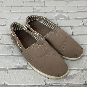 Bobs by Skechers slip on cushioned shoes Size 9.5 Tan Beige Lace cinch